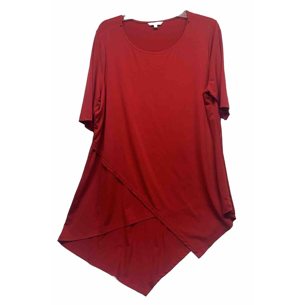 John Mark Womens Size XL Red Short Sleeve Wrap Tunic Polyester Top (L9)